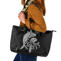 Kanaloa Aloha Hawaii Leather Tote Bag Humpback Whale Octopus Tattoo Kakau Pattern LT14 Black - Polynesian Pride
