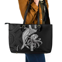 Kanaloa Aloha Hawaii Leather Tote Bag Humpback Whale Octopus Tattoo Kakau Pattern LT14 - Polynesian Pride