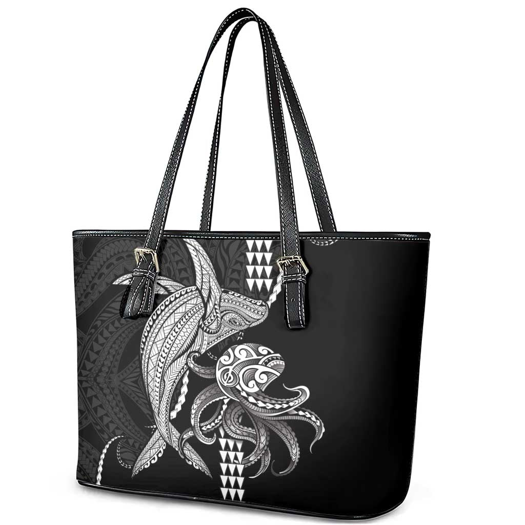 Kanaloa Aloha Hawaii Leather Tote Bag Humpback Whale Octopus Tattoo Kakau Pattern LT14 - Polynesian Pride