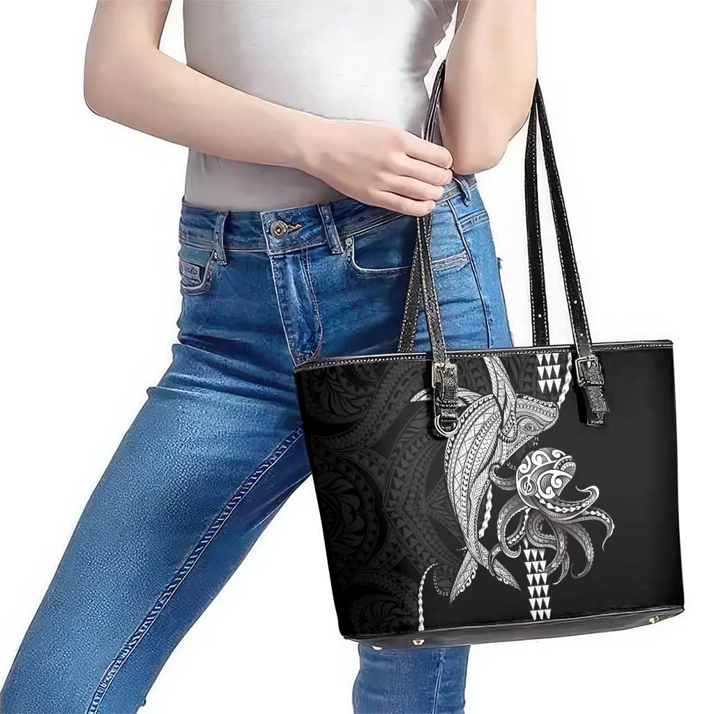 Kanaloa Aloha Hawaii Leather Tote Bag Humpback Whale Octopus Tattoo Kakau Pattern LT14 - Polynesian Pride