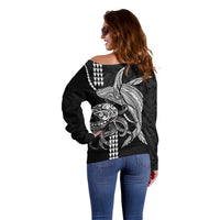 Kanaloa Aloha Hawaii Off Shoulder Sweater Humpback Whale Octopus Tattoo Kakau Pattern