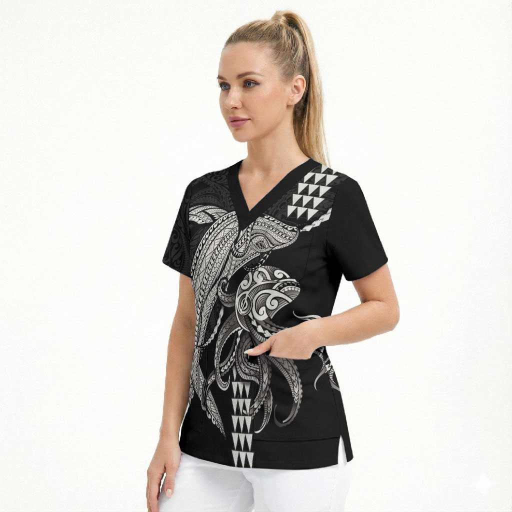 Kanaloa Aloha Hawaii Scrub Top Humpback Whale Octopus Tattoo Kakau Pattern