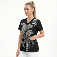 Kanaloa Aloha Hawaii Scrub Top Humpback Whale Octopus Tattoo Kakau Pattern