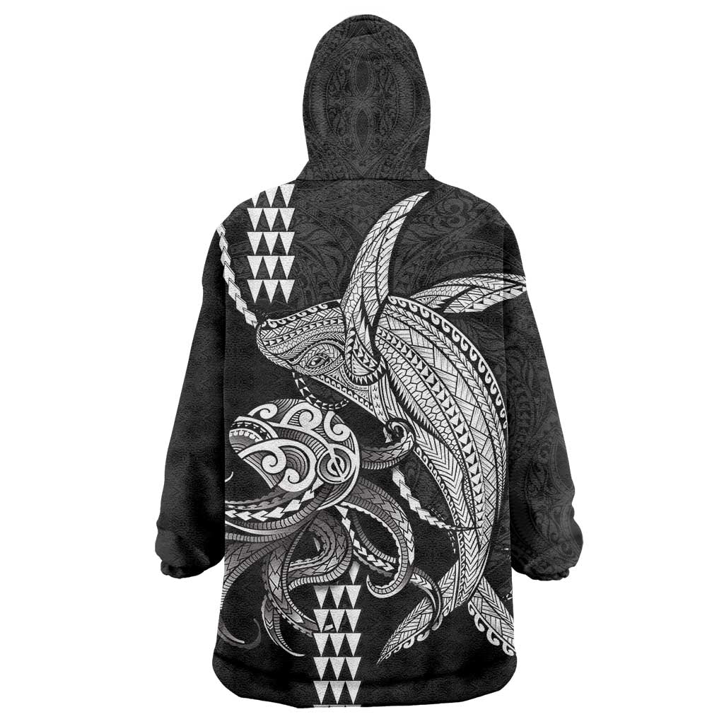 Kanaloa Aloha Hawaii Wearable Blanket Hoodie Humpback Whale Octopus Tattoo Kakau Pattern LT14 - Polynesian Pride