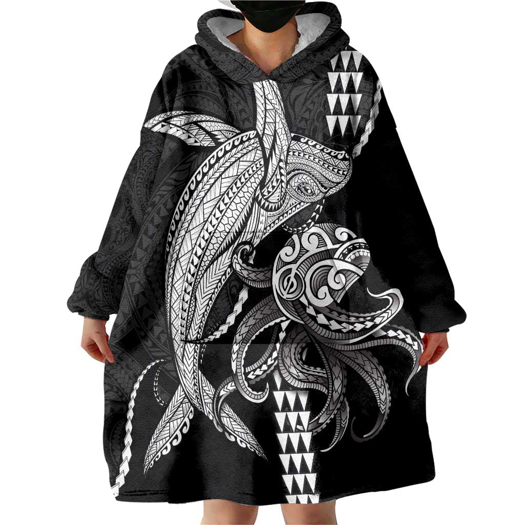 Kanaloa Aloha Hawaii Wearable Blanket Hoodie Humpback Whale Octopus Tattoo Kakau Pattern LT14 - Polynesian Pride