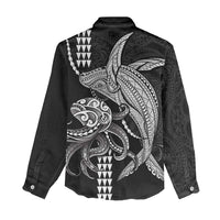 Kanaloa Aloha Hawaii Women Casual Shirt Humpback Whale Octopus Tattoo Kakau Pattern