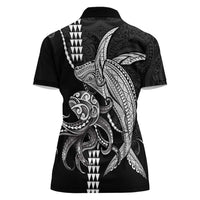 Kanaloa Aloha Hawaii Women Polo Shirt Humpback Whale Octopus Tattoo Kakau Pattern LT14 - Polynesian Pride