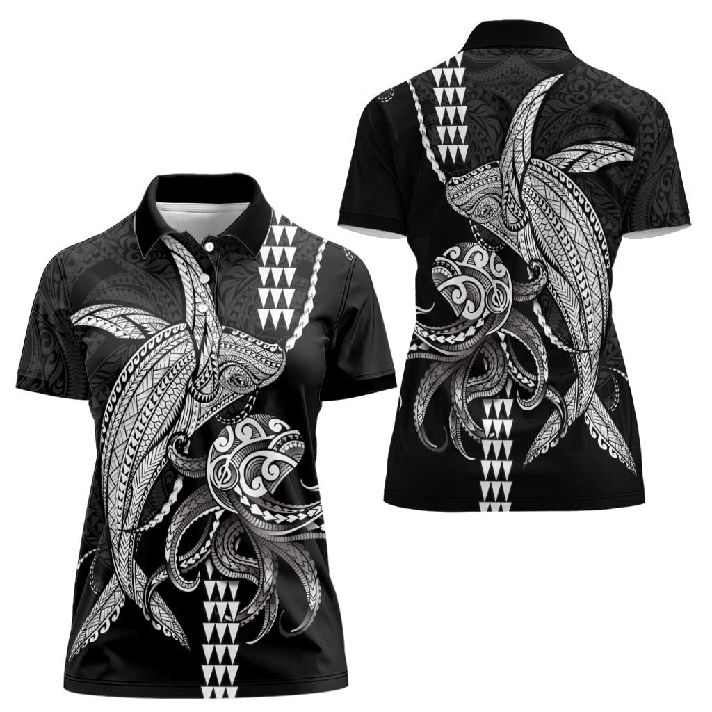 Kanaloa Aloha Hawaii Women Polo Shirt Humpback Whale Octopus Tattoo Kakau Pattern LT14 - Polynesian Pride
