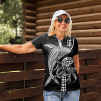 Kanaloa Aloha Hawaii Women Polo Shirt Humpback Whale Octopus Tattoo Kakau Pattern LT14 - Polynesian Pride