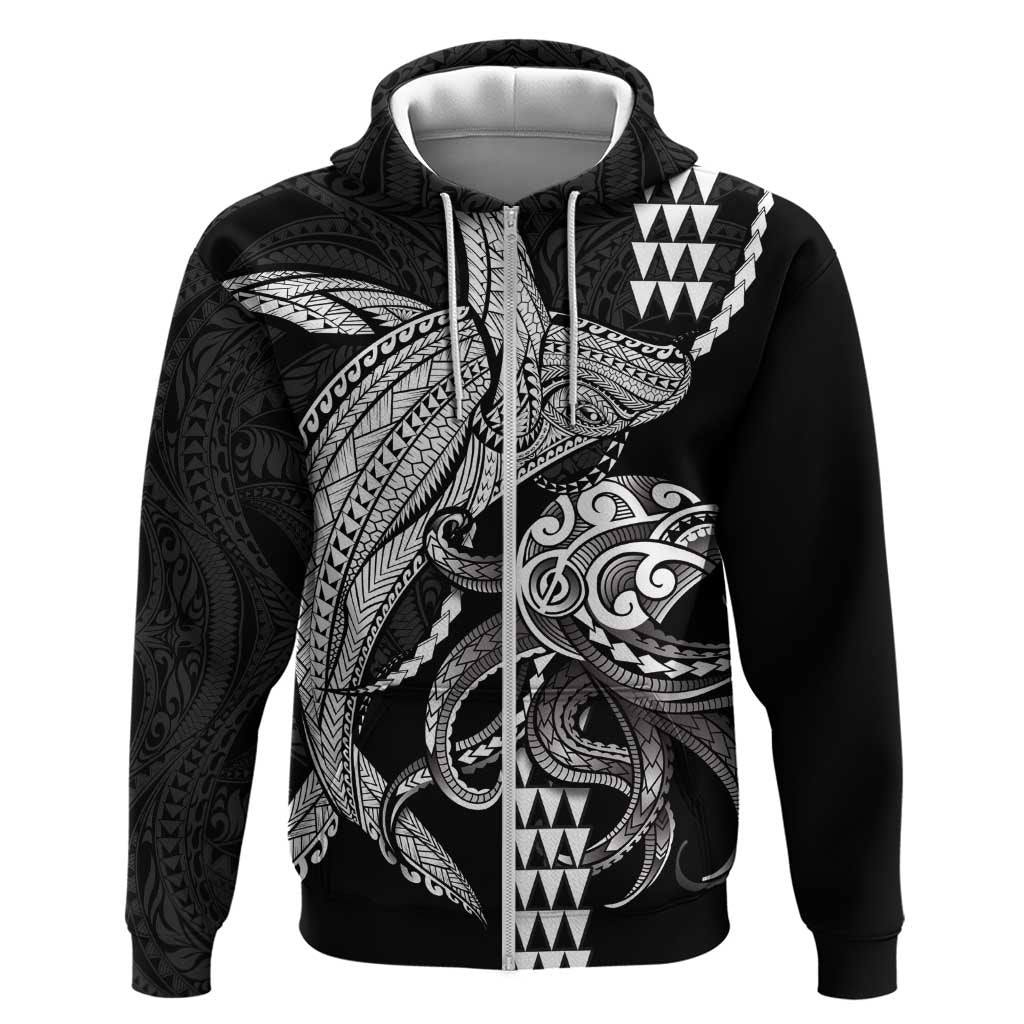 Kanaloa Aloha Hawaii Zip Hoodie Humpback Whale Octopus Tattoo Kakau Pattern