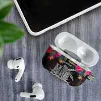Personalised Hawaii AirPods Case Humpback Whale Tattoo With Tropical Flowers Black LT14 - Polynesian Pride