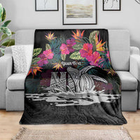 Personalised Hawaii Blanket Humpback Whale Tattoo With Tropical Flowers Black