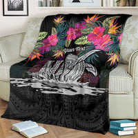 Personalised Hawaii Blanket Humpback Whale Tattoo With Tropical Flowers Black