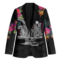 Personalised Hawaii Blazer Humpback Whale Tattoo With Tropical Flowers Black
