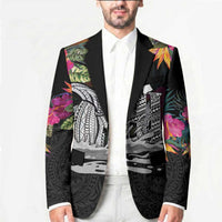Personalised Hawaii Blazer Humpback Whale Tattoo With Tropical Flowers Black