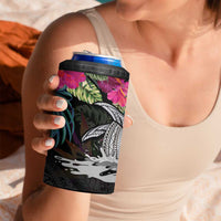 Personalised Hawaii 4 in 1 Can Cooler Tumbler Humpback Whale Tattoo With Tropical Flowers Black