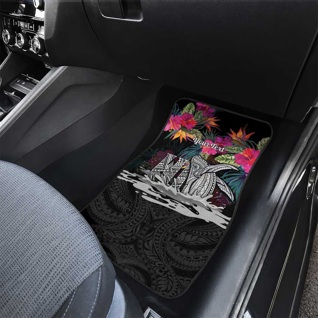 Personalised Hawaii Car Mats Humpback Whale Tattoo With Tropical Flowers Black