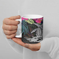 Personalised Hawaii Ceramic Mug Humpback Whale Tattoo With Tropical Flowers Black