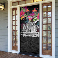 Personalised Hawaii Door Cover Humpback Whale Tattoo With Tropical Flowers Black