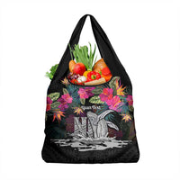 Personalised Hawaii Grocery Bag Humpback Whale Tattoo With Tropical Flowers Black LT14 1-pack One Size Black - Polynesian Pride