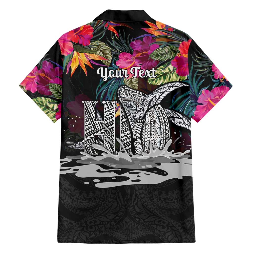 Personalised Hawaii Hawaiian Shirt Humpback Whale Tattoo With Tropical Flowers Black
