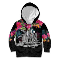 Personalised Hawaii Kid Hoodie Humpback Whale Tattoo With Tropical Flowers Black