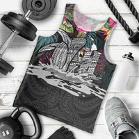 Personalised Hawaii Men Tank Top Humpback Whale Tattoo With Tropical Flowers Black
