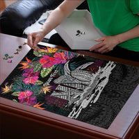 Personalised Hawaii Puzzle Humpback Whale Tattoo With Tropical Flowers Black