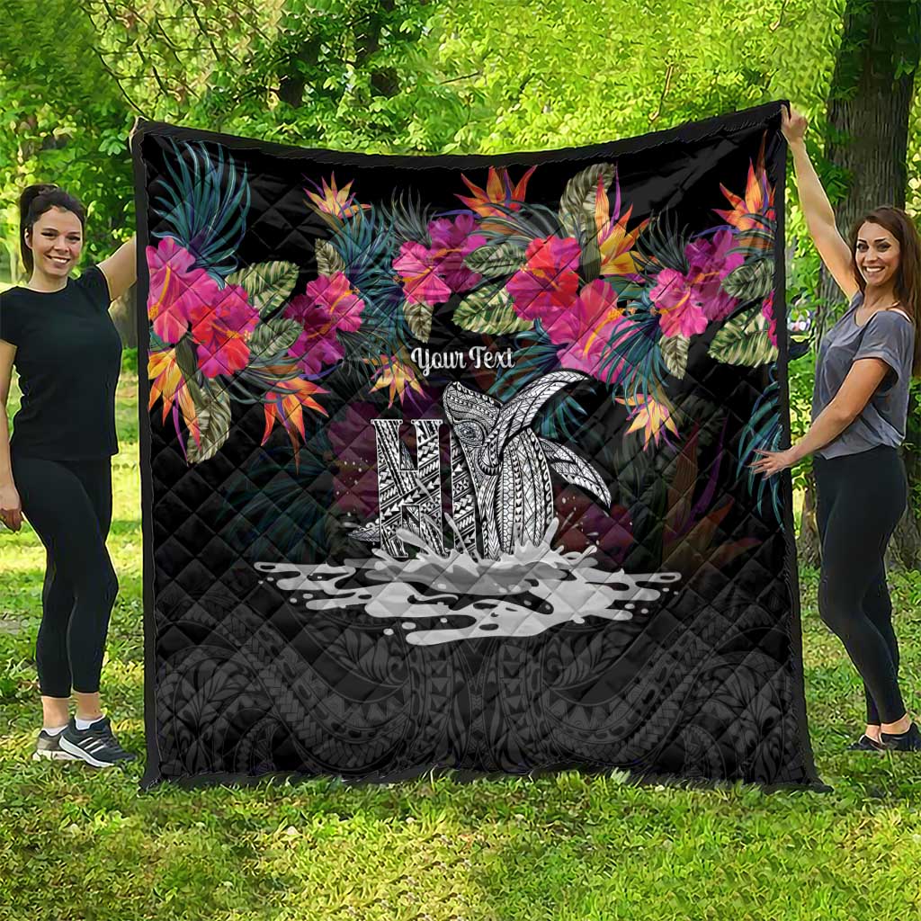 Personalised Hawaii Quilt Humpback Whale Tattoo With Tropical Flowers Black