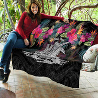 Personalised Hawaii Quilt Humpback Whale Tattoo With Tropical Flowers Black
