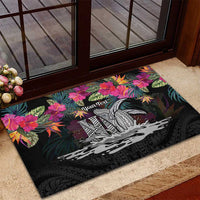 Personalised Hawaii Rubber Doormat Humpback Whale Tattoo With Tropical Flowers Black