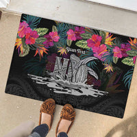 Personalised Hawaii Rubber Doormat Humpback Whale Tattoo With Tropical Flowers Black