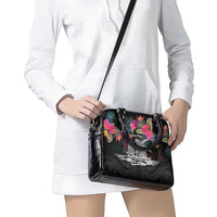 Personalised Hawaii Shoulder Handbag Humpback Whale Tattoo With Tropical Flowers Black
