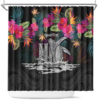 Personalised Hawaii Shower Curtain Humpback Whale Tattoo With Tropical Flowers Black LT14 Black - Polynesian Pride
