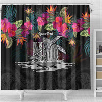 Personalised Hawaii Shower Curtain Humpback Whale Tattoo With Tropical Flowers Black LT14 - Polynesian Pride