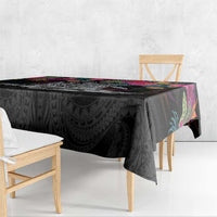 Personalised Hawaii Tablecloth Humpback Whale Tattoo With Tropical Flowers Black
