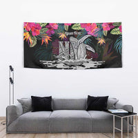 Personalised Hawaii Tapestry Humpback Whale Tattoo With Tropical Flowers Black