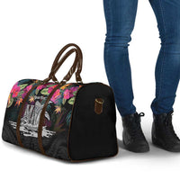 Personalised Hawaii Travel Bag Humpback Whale Tattoo With Tropical Flowers Black LT14 - Polynesian Pride