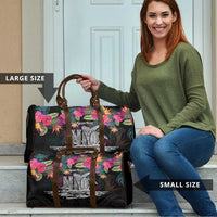 Personalised Hawaii Travel Bag Humpback Whale Tattoo With Tropical Flowers Black LT14 - Polynesian Pride