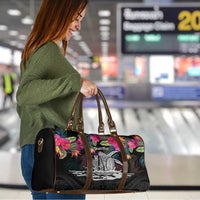 Personalised Hawaii Travel Bag Humpback Whale Tattoo With Tropical Flowers Black LT14 - Polynesian Pride