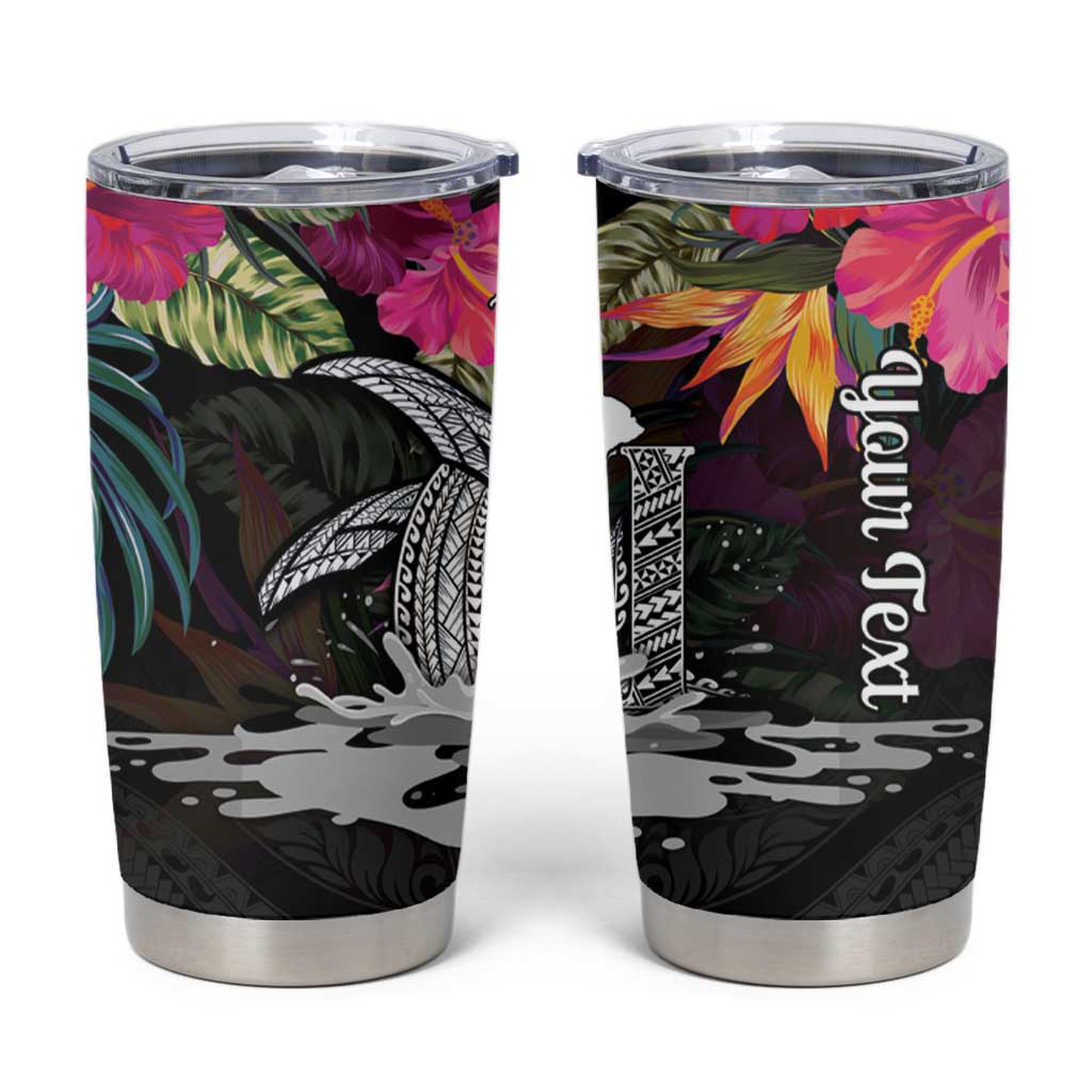 Personalised Hawaii Tumbler Cup Humpback Whale Tattoo With Tropical Flowers Black