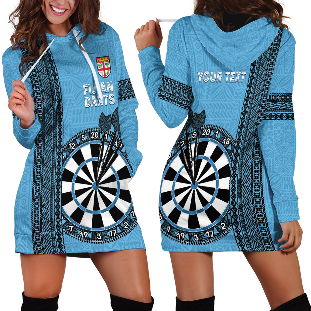 Personalised Fiji Darts Hoodie Dress Fijian Tapa Pattern - Blue