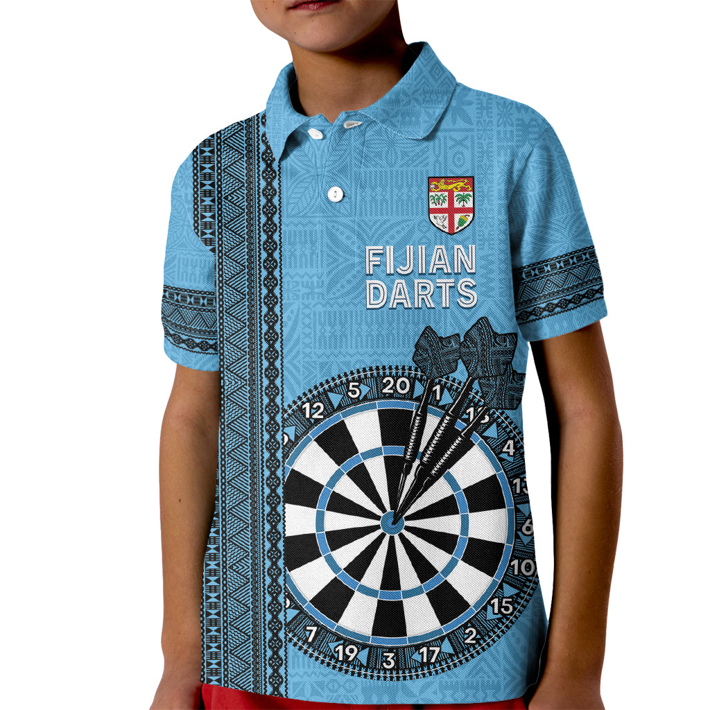 Personalised Fiji Darts Kid Polo Shirt Fijian Tapa Pattern - Blue