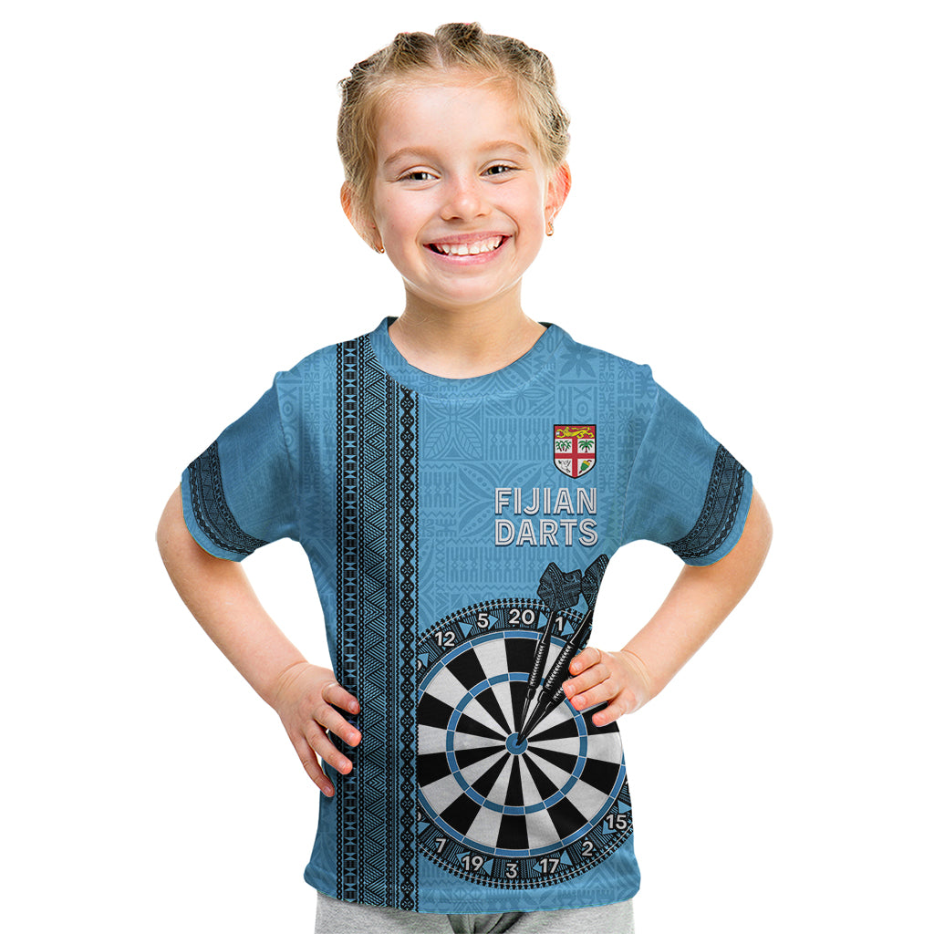Personalised Fiji Darts Kid T Shirt Fijian Tapa Pattern - Blue