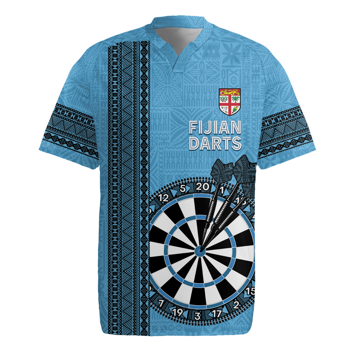 Personalised Fiji Darts Rugby Jersey Fijian Tapa Pattern - Blue