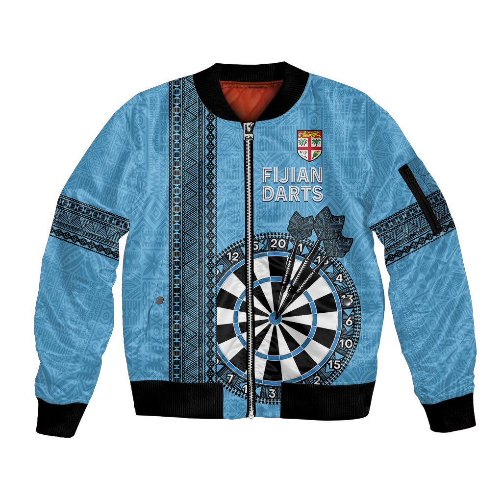 Personalised Fiji Darts Sleeve Zip Bomber Jacket Fijian Tapa Pattern - Blue