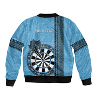 Personalised Fiji Darts Sleeve Zip Bomber Jacket Fijian Tapa Pattern - Blue
