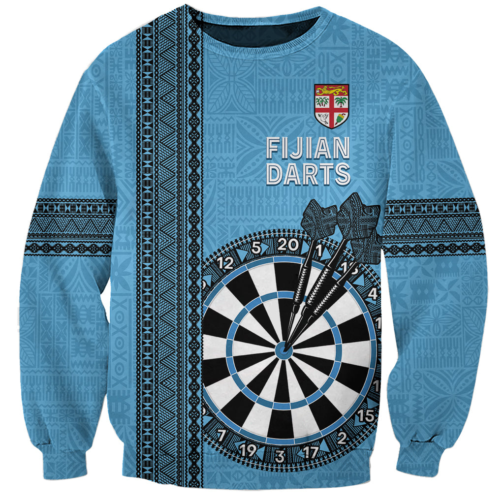 Personalised Fiji Darts Sweatshirt Fijian Tapa Pattern - Blue