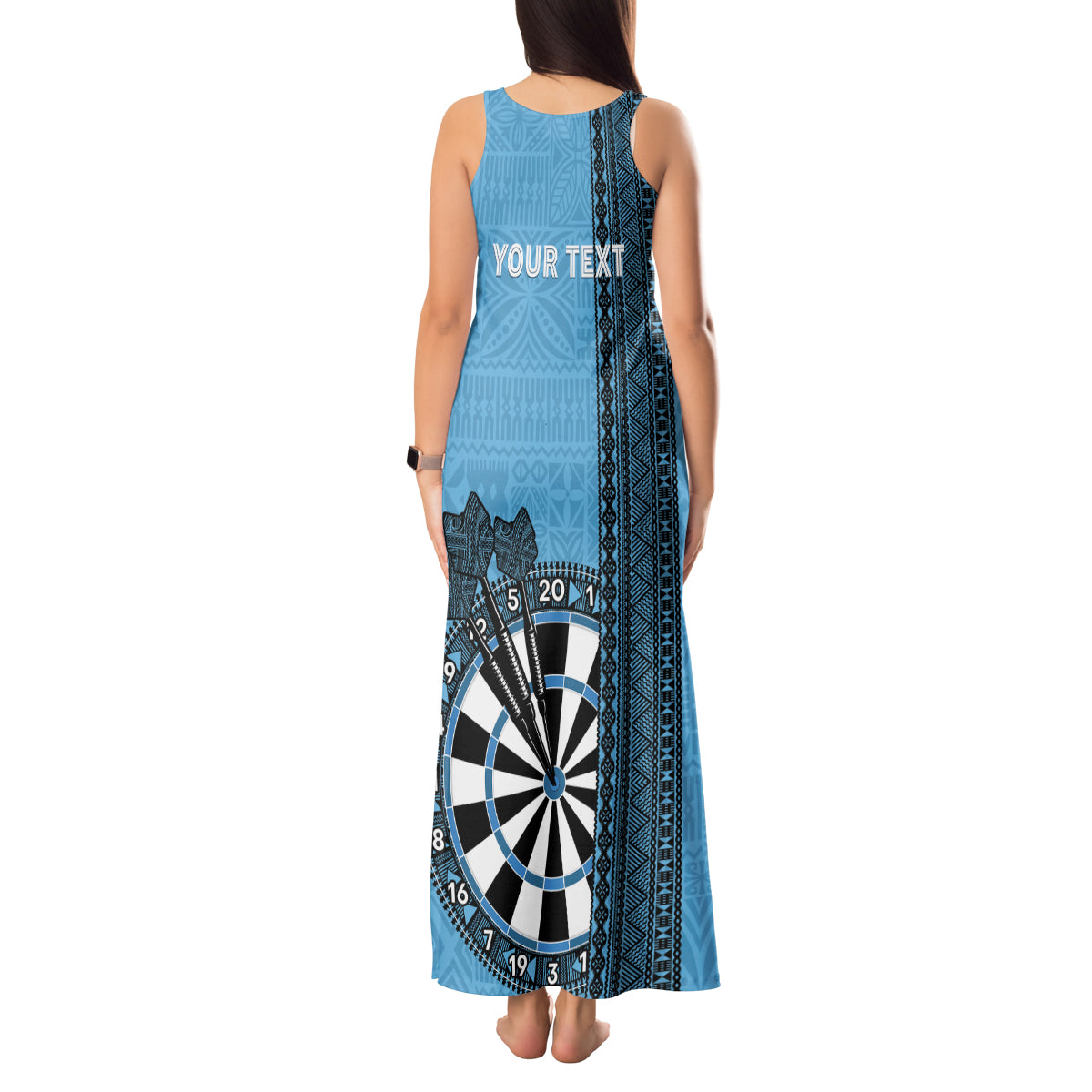 Personalised Fiji Darts Tank Maxi Dress Fijian Tapa Pattern - Blue