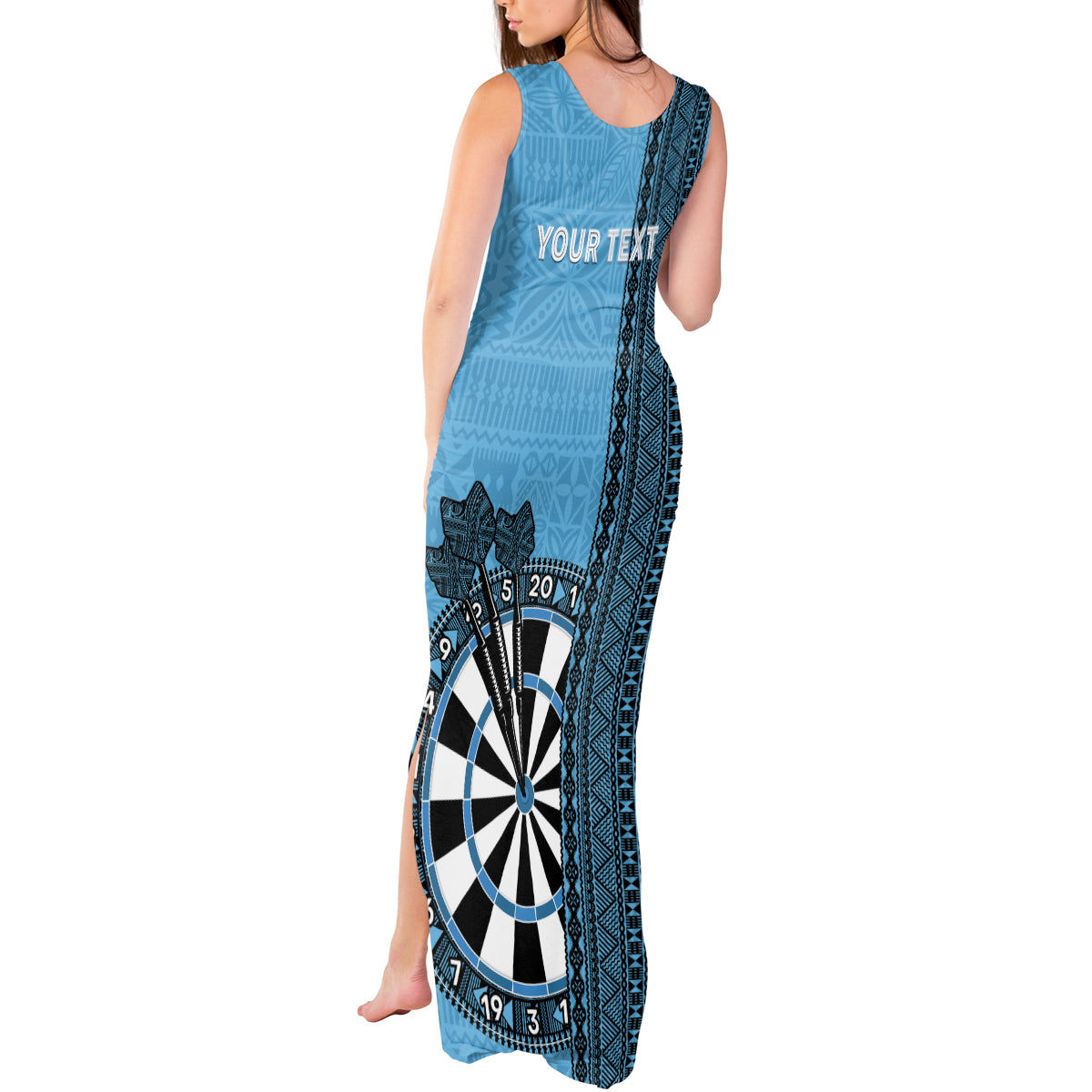 Personalised Fiji Darts Tank Maxi Dress Fijian Tapa Pattern - Blue